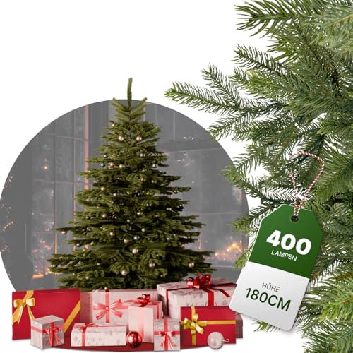 Künstlicher Weihnachtsbaum mit Beleuchtung | 180 cm | 400 LED | Weihnachtsbaum künstlich wie echt | LED Weihnachtsbaum inkl. Metallständer und Aufbewahrungskarton | Tannenbaum künstlich wie echt