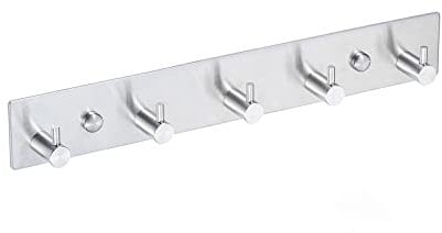 QNIIAED Coat Hooks Wall Mounted,Multipurpose Stainless Steel Screw in Door Hook Metal Heavy Duty Coat Rack Row of hook Hanger Towel Robe Clothes Hat Hook for Bathroom Bedrooms(Brushed Silver 5 Hooks)