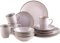 MÄSER Metallic Rim, Modernes Geschirr Set für 4 Personen mit messingfarbenem Rand, 16-teiliges Kombiservice mit randlosen Coupe-Formen, Steinzeug, Lavendel
