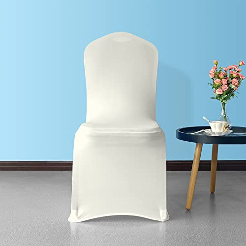 Stuhlbezug, elfenbeinfarben, mit Elastan auf der Vorderseite, flach, elastischer Stoff, waschbarer Schutzbezug für Hochzeiten, Bankette, Zeremonien, Hotel, Restaurant, Partys, Dekoration, 150 Stück