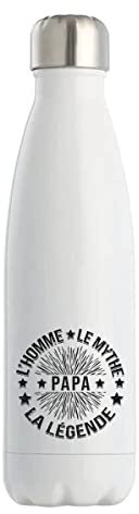 Gourde Isotherme Papa L'homme le mythe la légende | Bouteille Thermos 50 cl en acier inoxydable réutilisable écologique pour cadeau famille original et drôle