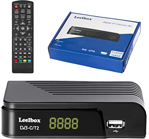 Kabel Receiver DVB-C/DVB-T2 Digitaler terrestrischer Decoder, Combo (HD1080p/H.264,MPEG-2,HDTV,SCART, USB 2.0, PVR) FullHD TV Kabelreceiver mit Fernbedienung und Kabel