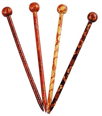 Lot de 4 baguettes à cheveux japonaises en bois pour chignon - Épingles à cheveux pour femme - 13 cm