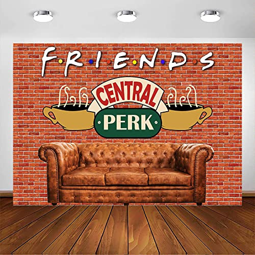 Avezano Toile de Fond sur Le thème de Central Perk Mur de Briques Rouges rétro pour pub café Anniversaire Photographie Hommes Femmes Adultes Décorations de fête d'anniversaire (2,1 x 1,5 m)