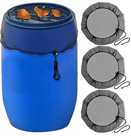 Braleto Regentonnen Netz 3 Stück Abdeckung Regentonne mit Verstellbares Zugkordel 95 cm Regentonnennetz Schutznetz für Regentonne Schutz vor Laub, Stechmücken