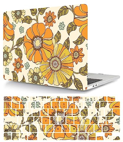 Coque Compatible avec MacBook Pro 13 Pouces 2020 2019 2018 2017 2016 Version A2338 M1 A2289 A2251 A2159 A1989 A1708 A1706, Étui Rigide Protecteur en Plastique et Housse de Clavier, Fleur Orange