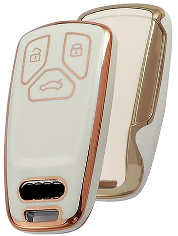 Juttzzei Audi Schlüsselhülle TPU Silikon für Audi A4 B9 S4 RS4 A5 F5 S5 RS5 A6 A7 C8 A8 S8 Q2 Q5 Q7 SQ7 4M TT FV TTS TTR.S/R8 Weiß - 3 Tasten