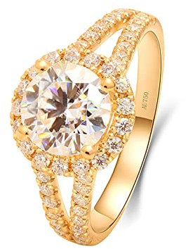 Bishilin Trauringe Gold 750 Damen, Hochzeit Ringe Halo mit 2ct Moissanit Eheringe Nickelfrei Verlobungsringe für Frauen Größe 60