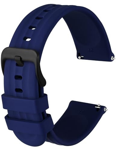 Anbeer Silikon Uhrenarmbänder für Herren Damen,18mm Ersatzarmband aus Gummi mit Schnellverschluss, Extra Lang,Blau mit Schwarze Schnalle