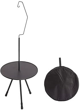 Colcolo Dreibeiniger dreieckiger runder Tisch, zusammenklappbar, leicht, für den Außenbereich, verstellbar, teleskopisch, Hebbar, für Küche, Strand, Grillen, schwarz mit Ständer