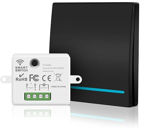 Aroidful Kit de interruptor de luz inalámbrico, controlador RF 433MHZ con mando a distancia, interruptor de luz remoto de 240 voltios, sin cableado, negro