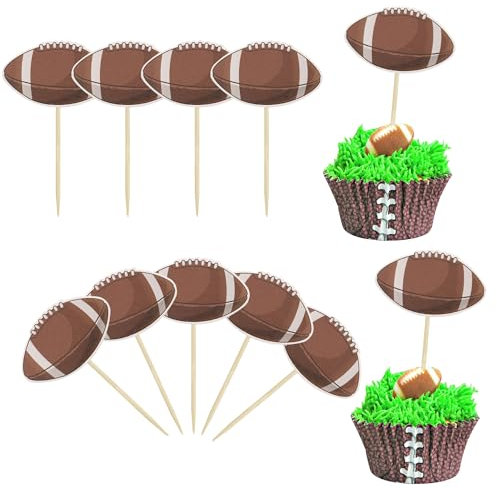 36Pcs American Football Cupcake Toppers Rugby Ball Cupcake Decorations Sport Ball Cupcake Toothpicks for Football Themed Baby Shower Kids Birthday Party Cake Decorations