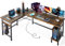 ODK Gaming Tisch mit Steckdosen und USB-Ladeanschluss, Gaming Schreibtisch mit CPU-Ständer, Eckschreibtisch L Form für das Heimbüro, Vintage-Braun, 168×120cm