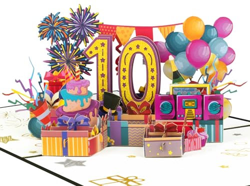 GREETING ART Geburtstagskarte 10 jahre,Karte zum 10. Geburtstag,10. Geburtstagskarten mit Umschlag, 3D Pop Up Karte 10 Geburtstag,Happy Birthday Karte für Kinder,Mädchen Junge