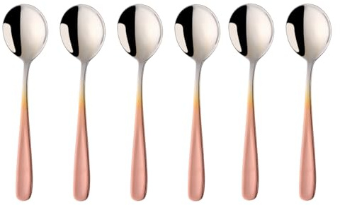 SBOMHS Lot de 6 Cuillères en Acier Inoxydable 18/10 - Longueur 17,5 cm, Largeur 4,5 cm - Pour Soupe, Porridge et Dessert