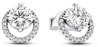 PANDORA Timeless Funkelnder Runder Strahlenkranz Ohrringe aus Sterling Silber mit Zirkonia, 291248C01
