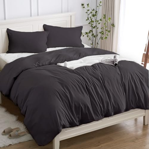 Copripiumino Matrimoniale 100% Cotone 240x220 (2 Federe 50x80), Set Copripiumino in Premium Cotone 150GSM OEKO-TEX, Morbida, Traspirante, Ipoallergenica - Grigio Scuro