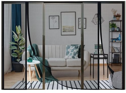 Moustiquaire Baie Vitree Coulissante, 210x220cm Rideaux Toile Insect Ecran, Rideaux Anti Mouches pour Porte, Moustiquaire Porte Fenetre Aimantée Magnetique,Noir