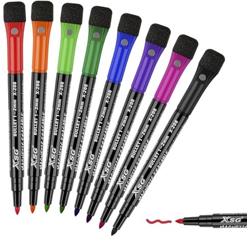 ABEIER Whiteboard Marker, schwamm Whiteboard stifte,Boardmarker mit Schwamm Magnete, Dry Erase Marker Trocken Abwischbar, Rundspitze 1-2mm, Perfekt für Zuhause Schule Büro 8er Pack