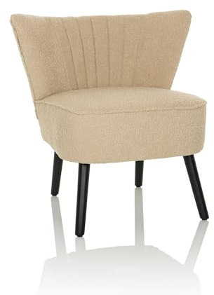 hjh LIVING Fauteuil rembourré Confortable MANISO Tissu Teddy Beige, Fauteuil Lounge Cocktail rembourré avec Pieds en Bois Noir