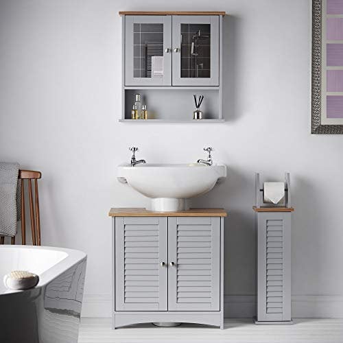 FABS 3-Piece Grey Bathroom Set - Under Sink Cabinet, Toilet Roll Holder, Wall Mounted Storage - Modern Home Decor