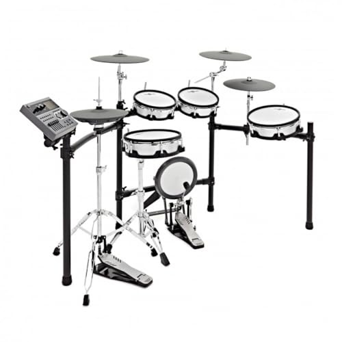 Batteria Elettronica DD800 con Charleston Rullante e Kick | Kit Nove Pezzi con Pad in Rete Doppia Zona, Piatto Ride Tripla Zona, Stativi Fisici Charleston e Rullante, 500 Suoni