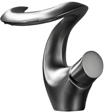 Wasserhahn Bad Wasserfall Waschtischarmatur Messing Einhebel Mischbatterie Waschbecken Armatur, Badarmatur Waschtischbatterie Badezimmer, Grau