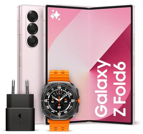 Samsung Galaxy Z Fold6 Smartphone AI Pieghevole, Caricatore Incluso, RAM 12GB, 256GB, Display 6,3/7,6 Dynamic AMOLED 2X, Pink + Galaxy Watch7 Ultra Titanium Gray Smartwatch, 2024