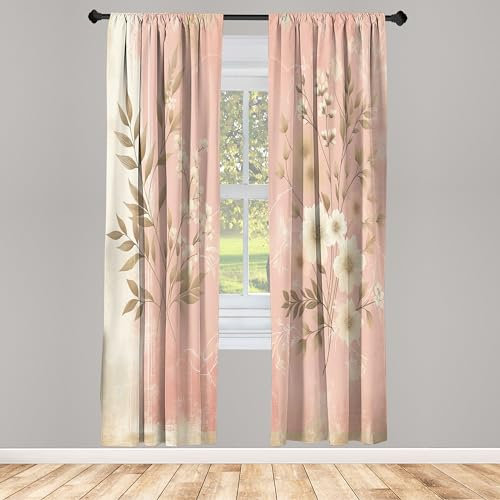 ABAKUHAUS Rosa Tenda a Pannello Set di 4, Grunge Moderno Floreale foglioso, Trattamento della Finestra per Stanza e Camera da Letto, 150 cm x 175 cm, Rosastro Senape Scuro