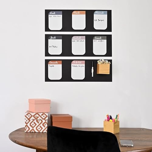 FERFLEX - Ardoise magnétique- Planning Hebdomadaire EN - Ardoise effacable - Decoration maison - lot de 8 ardoises livré avec un feutre noir effaçable à sec