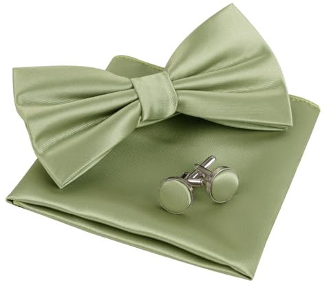 Alizeal Set da uomo con papillon, fazzoletto e gemelli, 178-Verde Salvia, Taglia unica