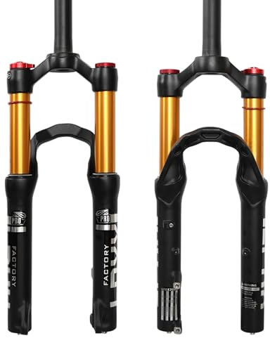ZTZ 20 inch Bike Air Suspension Fork, 120mm Travel, 9mm QR MTB Fork, 1 1/8 Straight Tube, Manual Lockout, Ultralight Disc Brake Front Fork for Mountain, Touring, Folding, XC Bikes & E-Bikes (Gold)