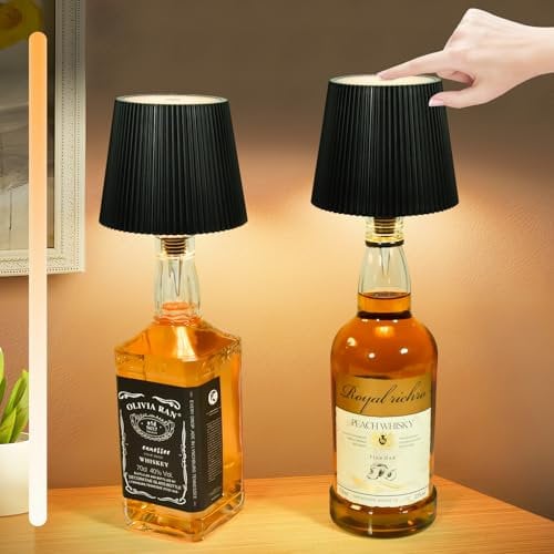 TechKen LED Kabellose Flaschenlampe 2 Stück, IP54 Touch Tischlampe Dimmbar, 5200mAh Lampe Flaschenaufsatz, Led Bottle Touch Lamp, Lampe für Flasche, Flaschen Lampen für Innen Außen Restaurant Bar