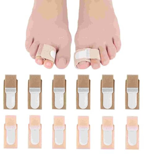 12 Pack Fabric Hammer Toe Corrector Toe Straightener, Reusable Broken Toe Protectors Buddy Taped Wraps, Toe Separators Splint for Crooked Toes, Bent Toes, Overlapping Toes Avoid Secondary Trauma
