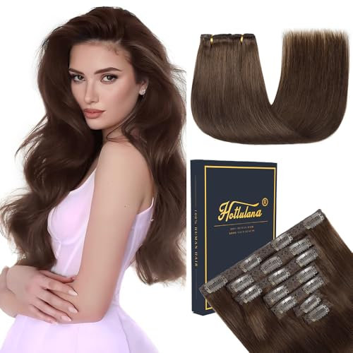 HotLulana Clip in Extensions Echthaar 120g 7pcs 45cm Dunkel Braun Extensions Echthaar Invisible Clip Extensions Echthaar Remy Echthaar Extensions 18 Zoll Clip Extensions Skin Weft Haarverlängerung 2#