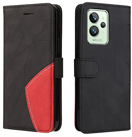 XINNI Carcasa para Realme GT2 Pro Funda, PU/TPU Retro Cuero Magnético Estuche Protector Anti-caída Caso del Tirón Case Cover, Negro