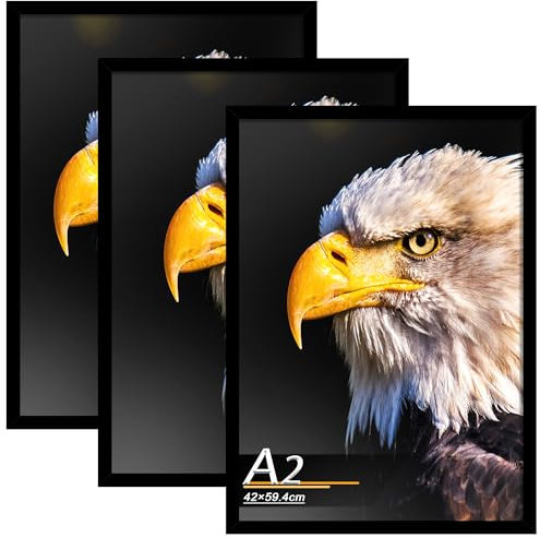 Tinkeps 3er Pack Bilderrahmen A2 (42x59,4 cm) Schwarz, Bilderrahmen Hergestellt aus Holzwerkstoff, Rahmen A2 Ideal für Fotos, Bilder, Poster