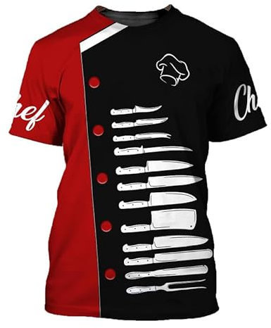 Chef T-Shirt Frauen Männer Sommer Restaurant Küche Uniform 3D-Druck T-Shirt O Ausschnitt Pullover T-Shirts Mode Streetwear Tops zum Kochen Liebhaber Geschenk