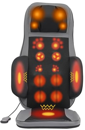 RjcdOPL Siège Massant avec Chauffage, Relaxation Musculaire pour Cou et Dos, Fonctions Multiples (Massage/Pétrissage/Compresse Chaude), Vitesse Réglable (Gris)