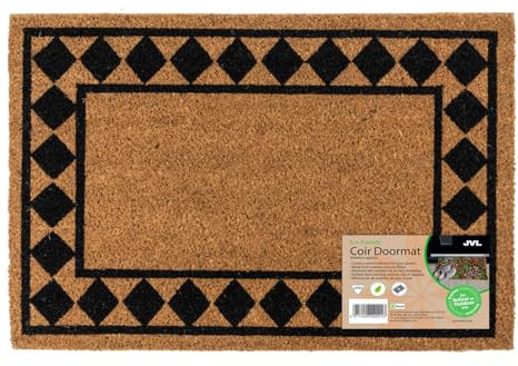 JVL Eco-Friendly Latex Backed Coir Entrance Doormat, 40x60cm - Diamond Border