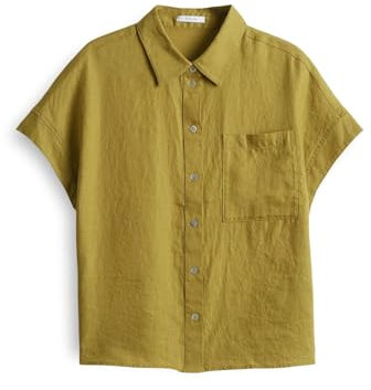 OPUS Damen Kurzarmbluse | Hemdbluse Felisa Regular aus Leinen Tropical Moss, 34