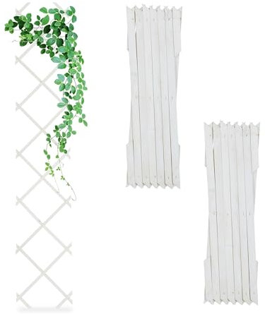 Relaxdays Guías Plantas Trepadoras, Set 3, Celosías Extensibles, Enrejado Enredaderas Pared, 180x30 cm, Madera, Blanco