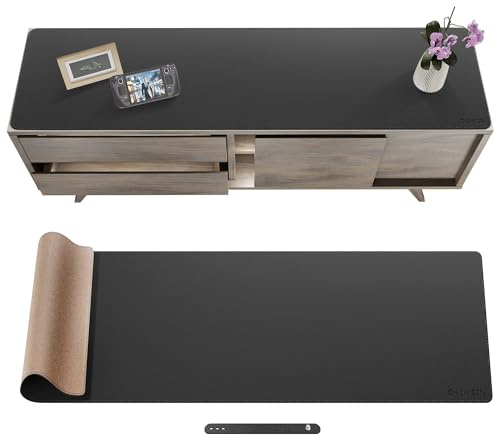 Chihein 150 x 40cm Schreibtischunterlage aus Kork und PU-Leder (schwarz) – Riesiges Mauspad, doppelseitiger wasserfester Schreibtischunterlage-Schutz für Gaming, Büro und Zuhause