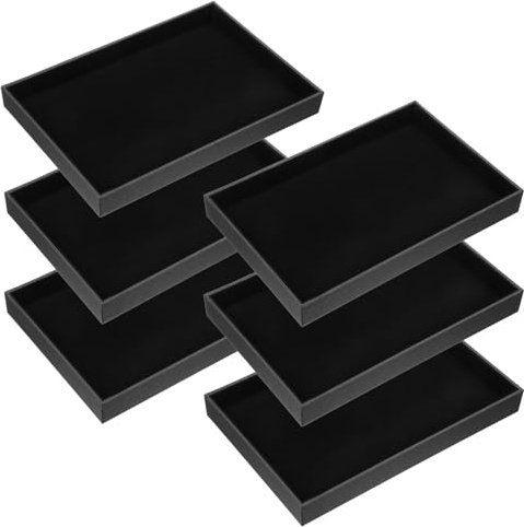 JJUNW 6 Pcs Black Velvet Stackable Jewelry Organizer Trays, 13.8 x 9.5 Large Size Display & Storage Necklace Bracelet Ring Showcase Display Empty Plate for Necklace Earring Ring Bracelet