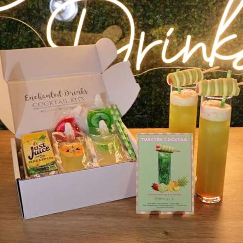 Enchanted Drinks Twister Cocktail Kit - 2 Tropical Midori & Limoncello Cocktails Inspired by Twister Ice Lollies – Includes Strawberry, Pineapple & Lime with Straws & Recipe Card