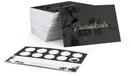 Blanko Bonuskarten zum Ausfüllen | Gold Prägung & Schwarz | 50 Stück | Stempelkarten mit Platz für Kundennamen und Firmenstempel I Karten mit modernen Designs