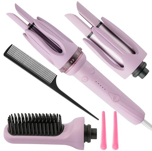 GoaePode Automatic Curling Iron Long Barrel Curling Wand for Long Hair, 360°Rotating Professional with 5 Temperature Levels Quick Heating Self Rotating Curler for Long & Short Hair Styling