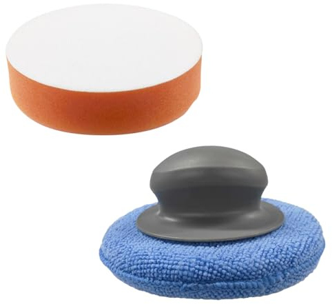 YoRise 2PCS Car Wax Applicator Pad, Microfiber Buffing & Polishing Pad, Car Detailing Sponge Pads with Grip Handle, Soft Foam Buffing Pads, Universal Vehicle Cleaning Kit (Sponge)