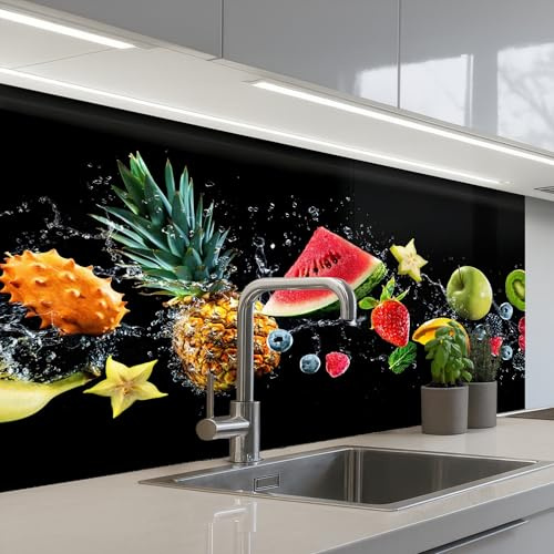 KitchenYeah© Splashback for Kitchen self-Adhesive Sink Splash Splatter | 24x39 / 60x100 cm - Guard Splashbacks Walls Fruit - Black