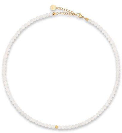 GD GOOD.designs Perlenkette Damen aus echten facettierten Natursteinen 4mm | Verstellbare Edelstein Kette mit 18K Vergoldung (40–45 cm) | Wasserfeste Boho Halskette